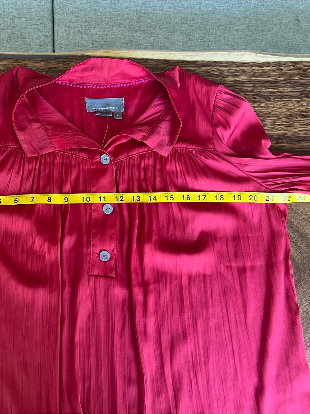 Anthropologie, Red Long-Sleeve Pleated Button Front Women's Top - Picture 4 of 5